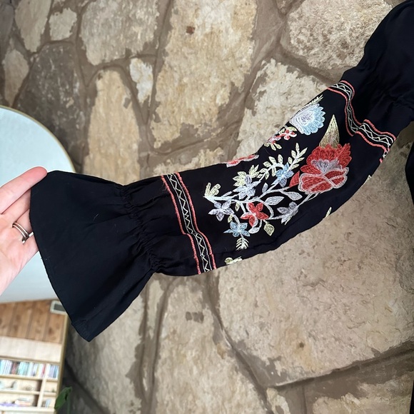 FREE PEOPLE FLEUR DU JOUR OFF-THE-SHOULDER EMBROIDERY DRESS BLACK - Picture 8 of 8